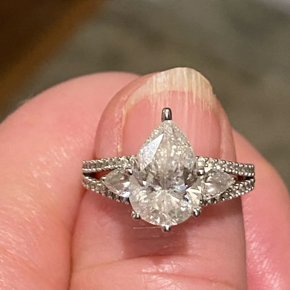 14 karat white gold lab diamond ring.